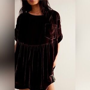 Free People Velvet Short Sleeve Top - Dark Brown